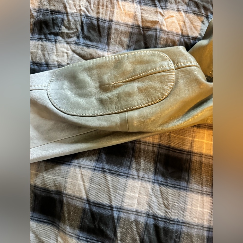 MAURITIUS Debbie RF Leather Jacket Ombre Sage Green White Large boho biker - Picture 12 of 16